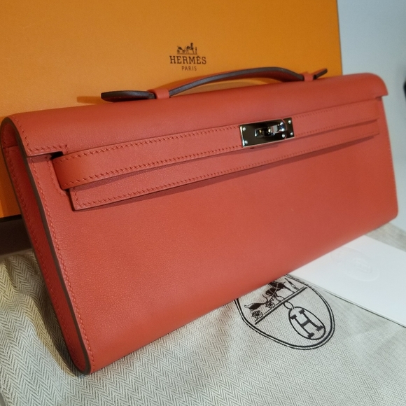 100% Authentic RED Hermes Kelly Cut Clutch Bag - Picture 3 of 16